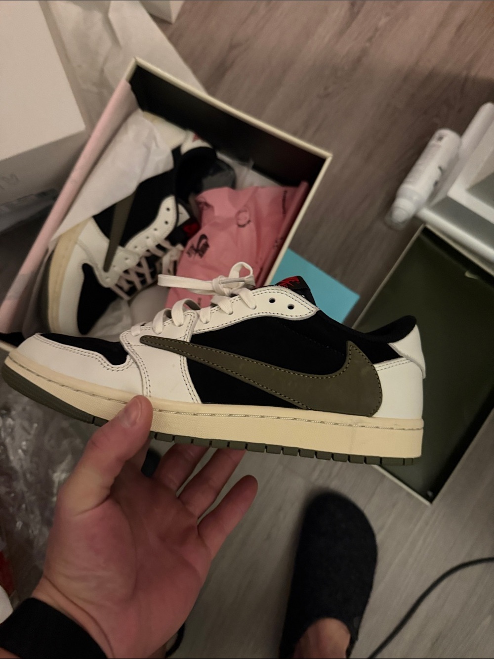 Nike Dunk Low Black, White & Olive Swoosh